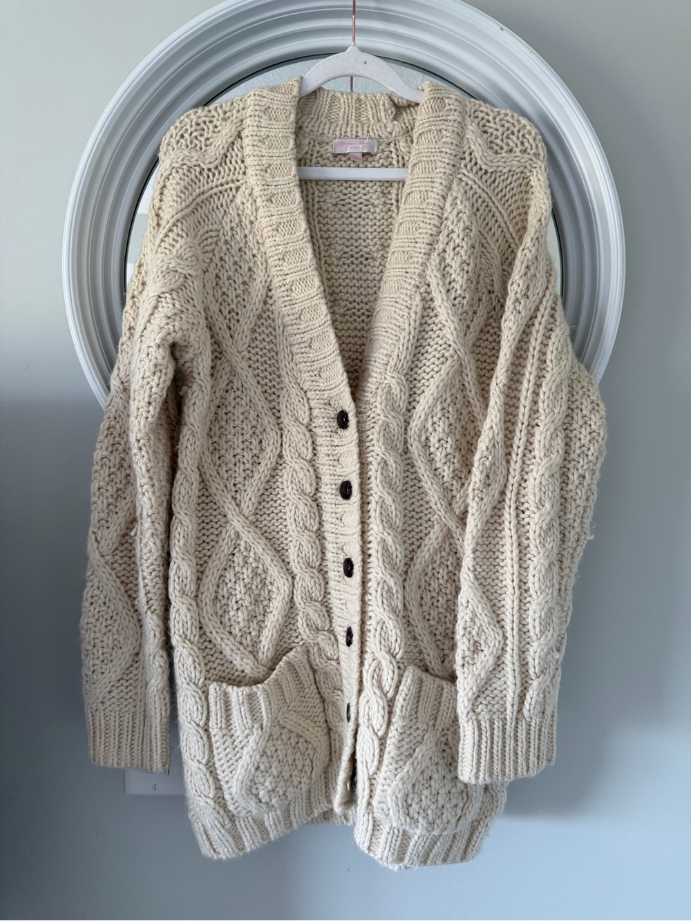 Gharani Strok London Cream Chunky Cable Knit Cardigan Sweater Oversized Medium